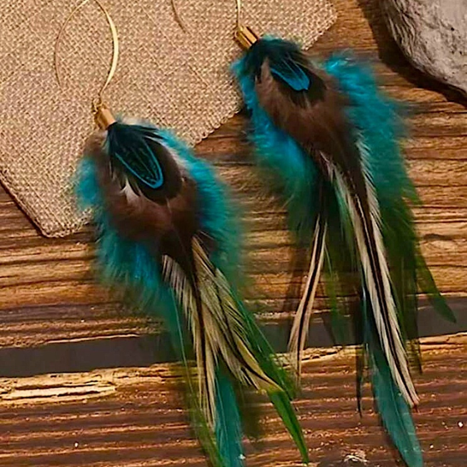 Bohemian Handmade Feather Dangle Earrings Tribal Design Western Boho 49$